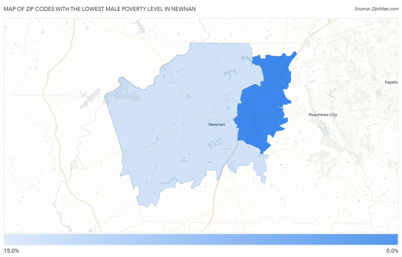 Zip Codes with the Lowest Male Poverty Level in Newnan Map