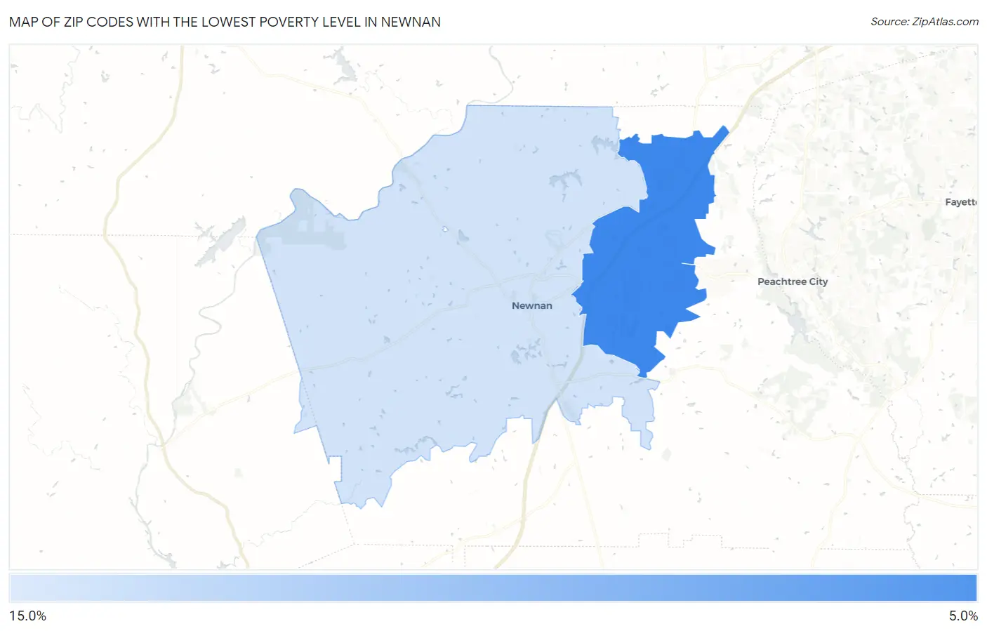 Zip Codes with the Lowest Poverty Level in Newnan Map