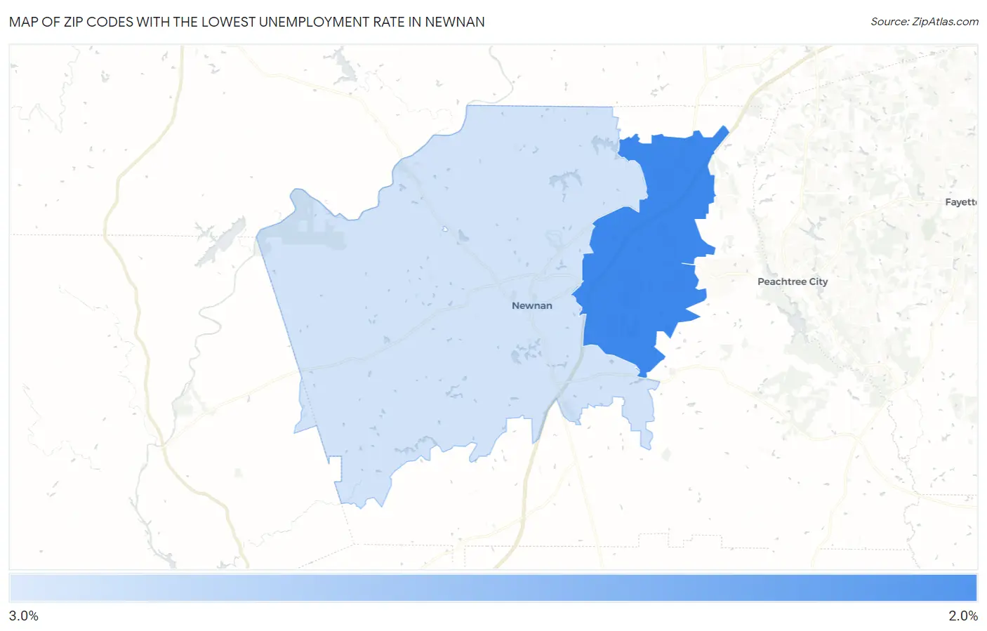 Zip Codes with the Lowest Unemployment Rate in Newnan Map