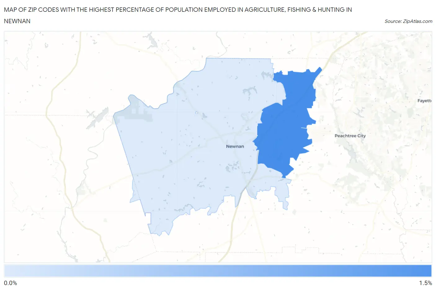 Zip Codes with the Highest Percentage of Population Employed in Agriculture, Fishing & Hunting in Newnan Map