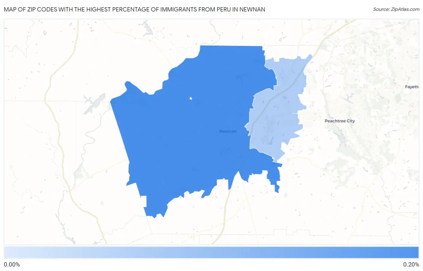 Zip Codes with the Highest Percentage of Immigrants from Peru in Newnan Map