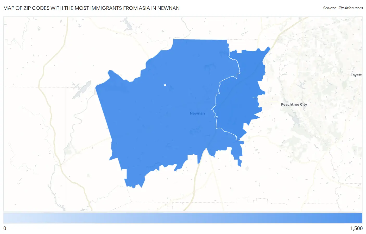 Zip Codes with the Most Immigrants from Asia in Newnan Map