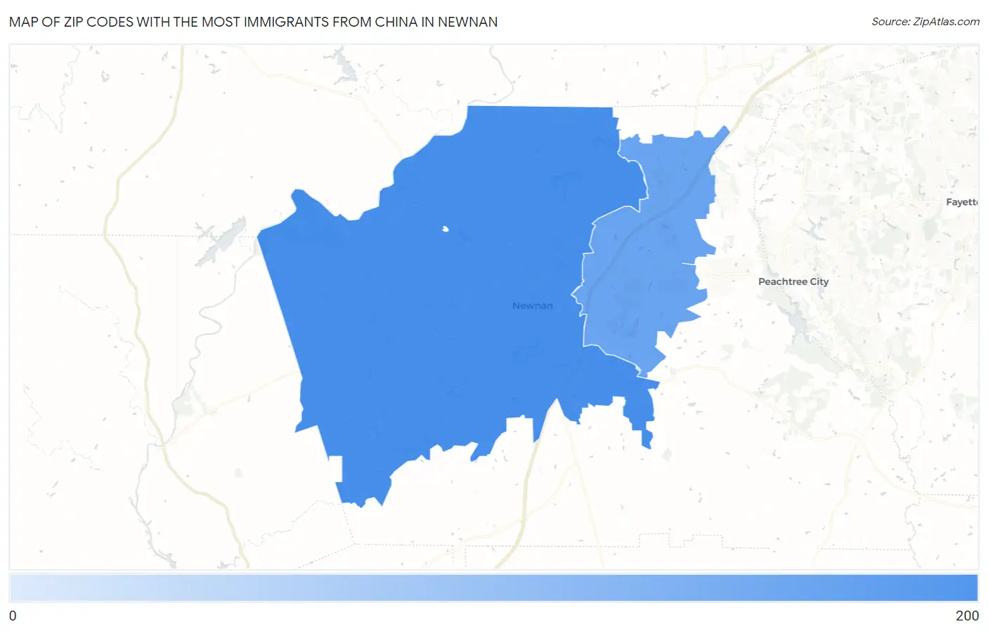 Zip Codes with the Most Immigrants from China in Newnan Map