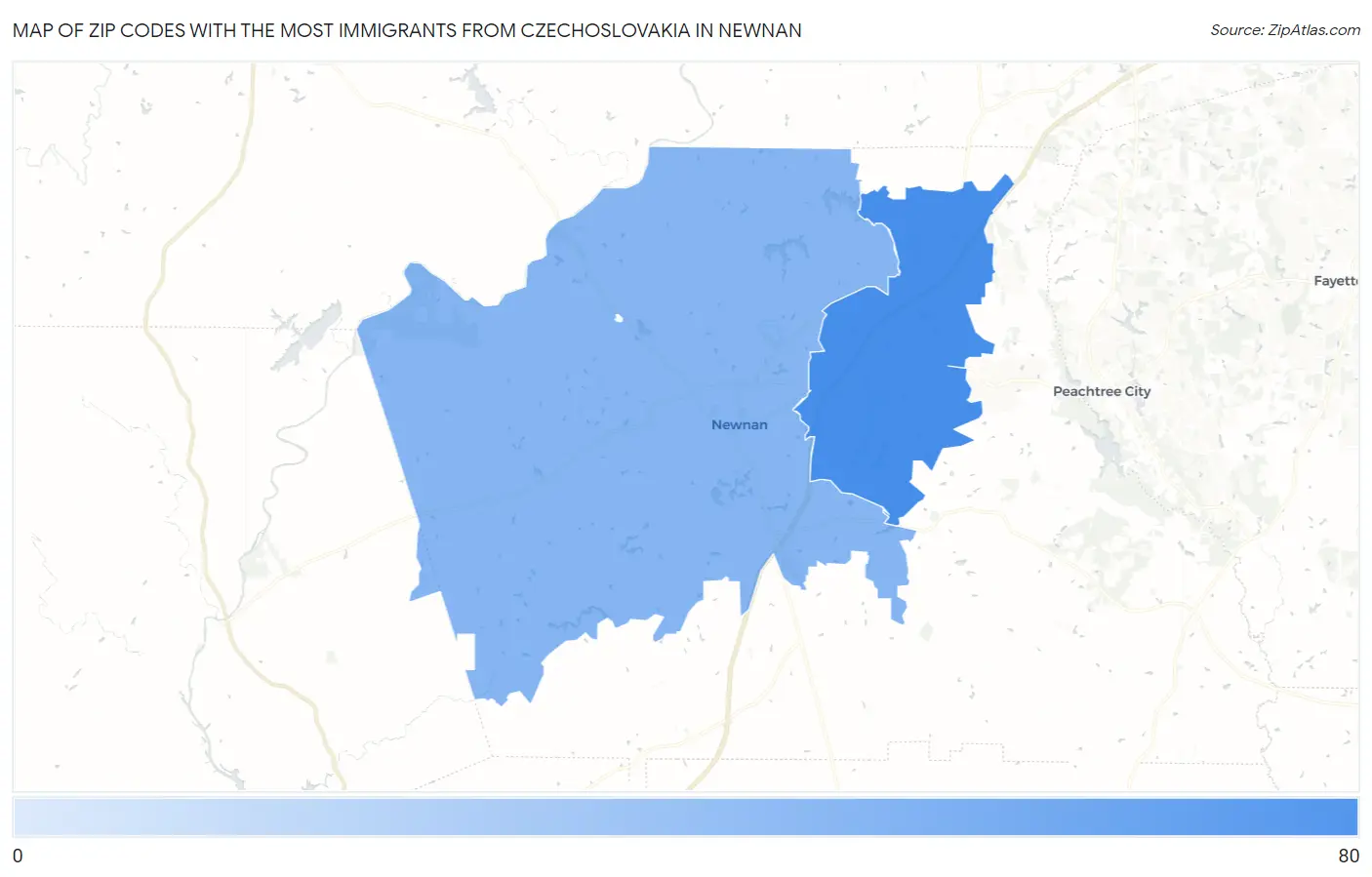 Zip Codes with the Most Immigrants from Czechoslovakia in Newnan Map