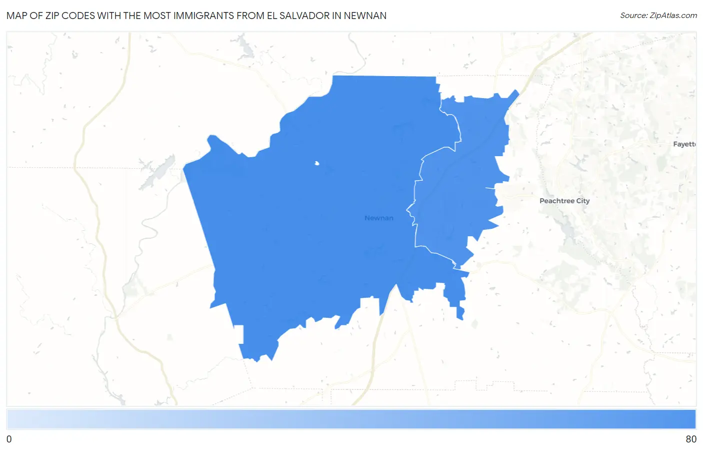 Zip Codes with the Most Immigrants from El Salvador in Newnan Map
