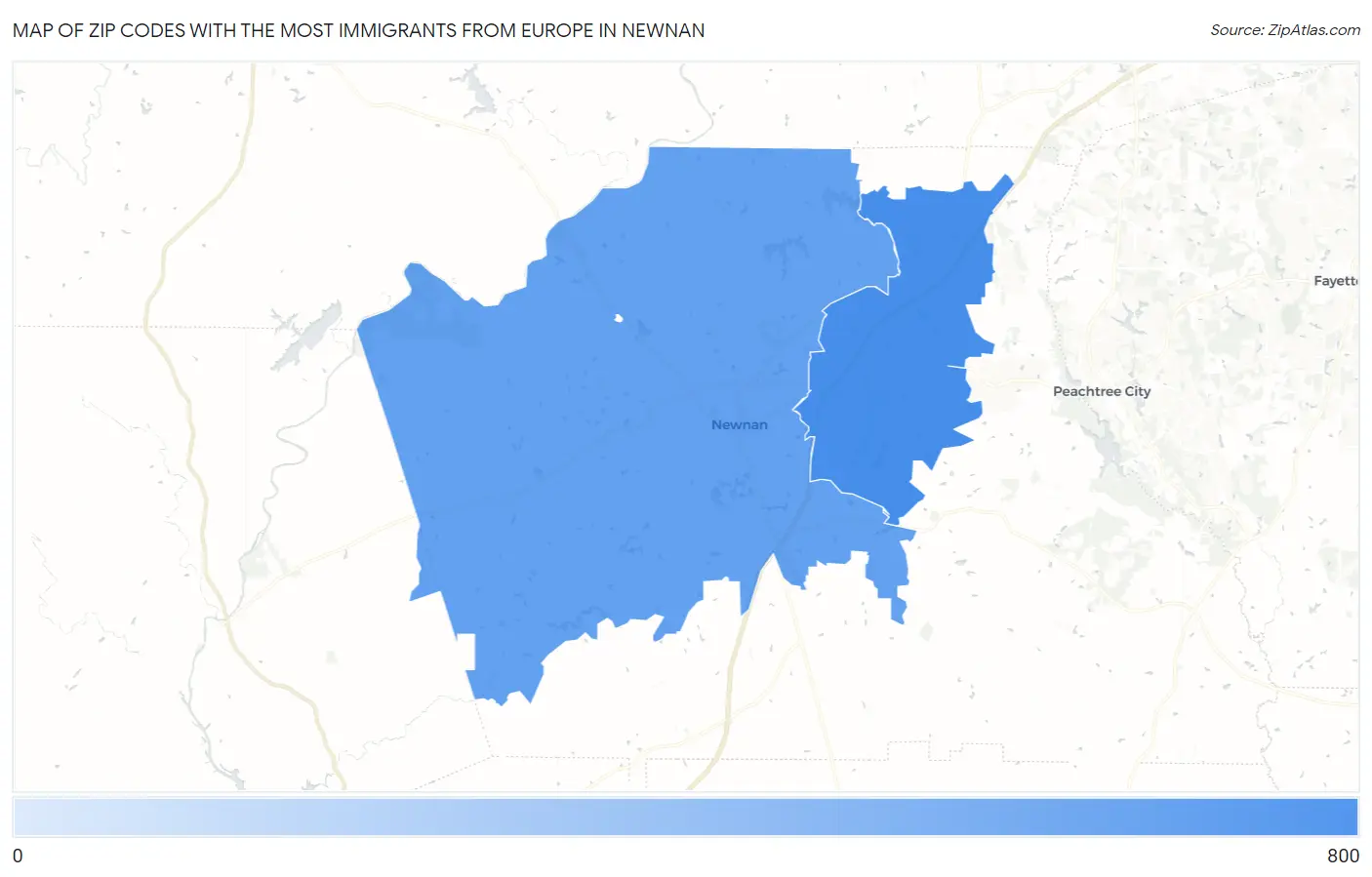 Zip Codes with the Most Immigrants from Europe in Newnan Map
