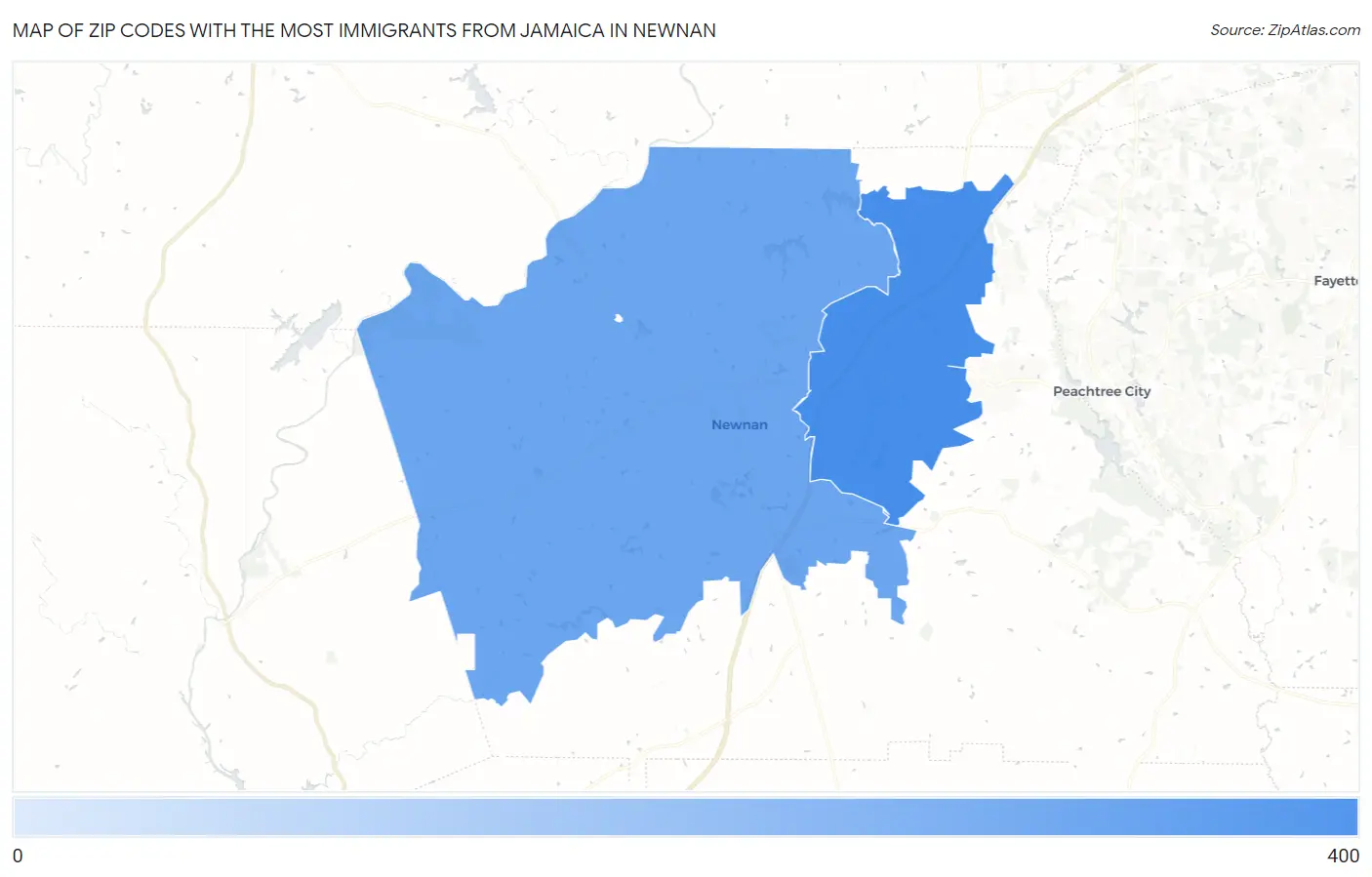 Zip Codes with the Most Immigrants from Jamaica in Newnan Map