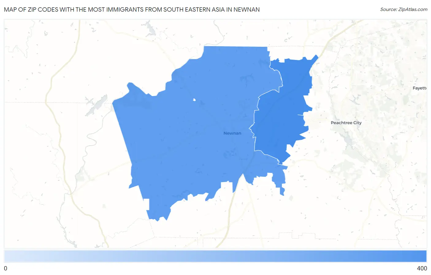 Zip Codes with the Most Immigrants from South Eastern Asia in Newnan Map