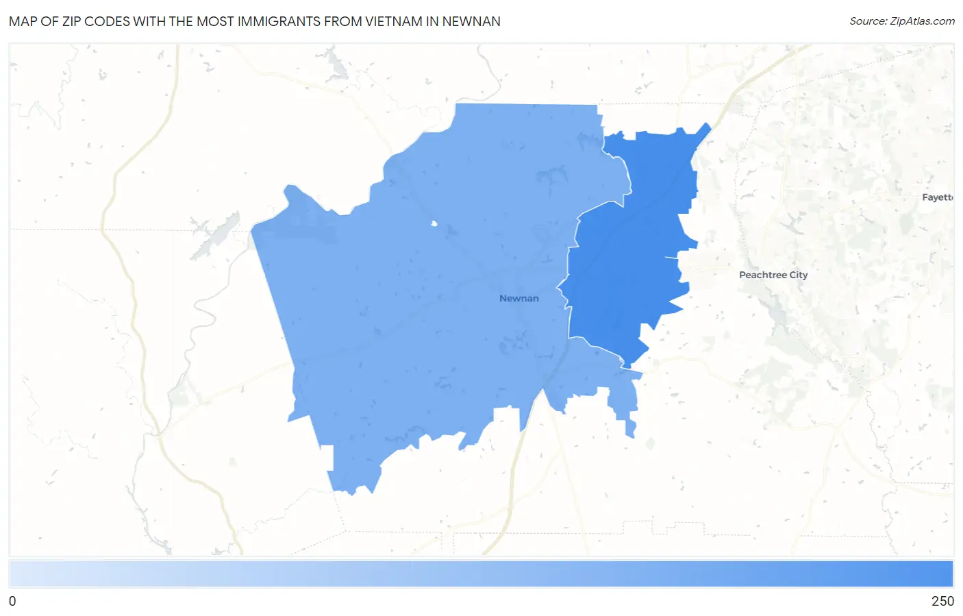 Zip Codes with the Most Immigrants from Vietnam in Newnan Map