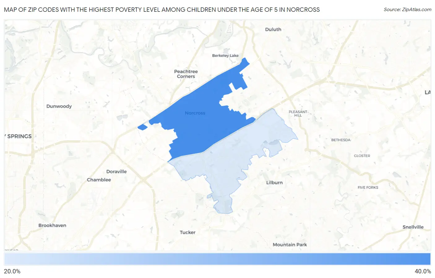 Zip Codes with the Highest Poverty Level Among Children Under the Age of 5 in Norcross Map