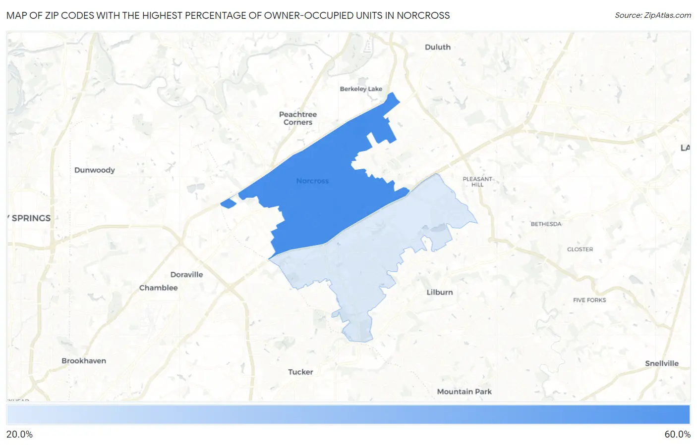 Zip Codes with the Highest Percentage of Owner-Occupied Units in Norcross Map