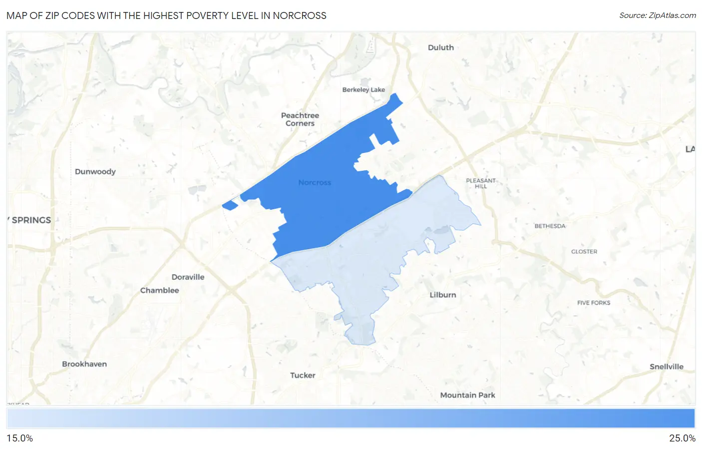 Zip Codes with the Highest Poverty Level in Norcross Map