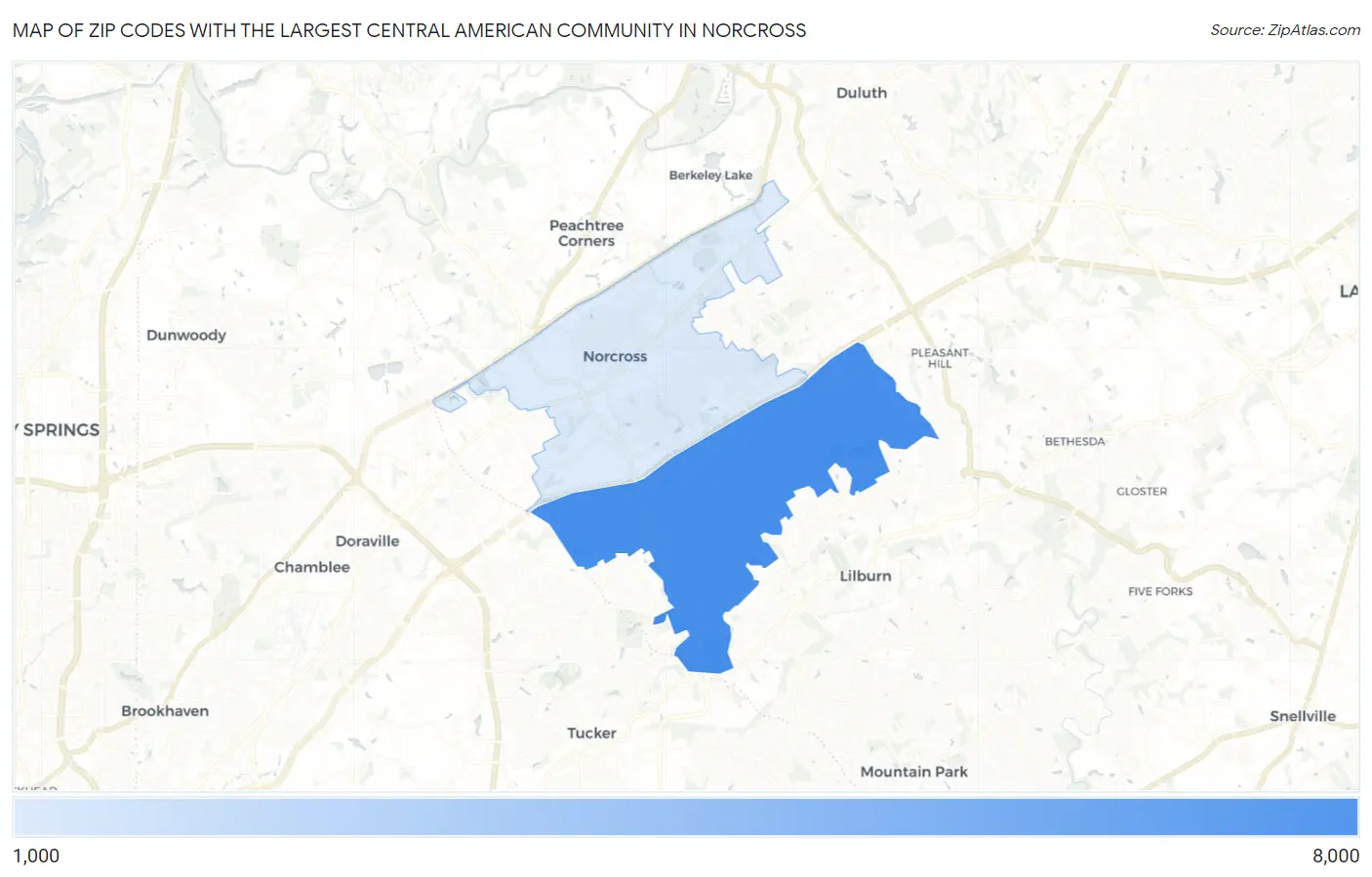 Zip Codes with the Largest Central American Community in Norcross Map