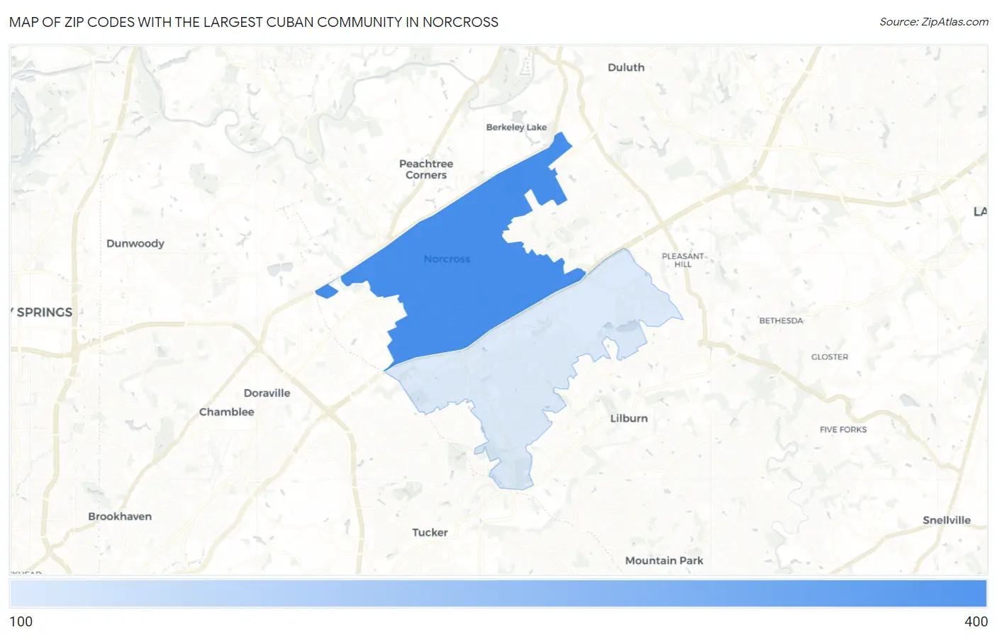 Zip Codes with the Largest Cuban Community in Norcross Map