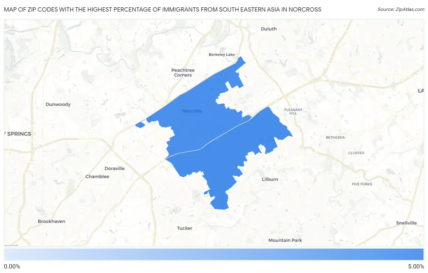 Zip Codes with the Highest Percentage of Immigrants from South Eastern Asia in Norcross Map