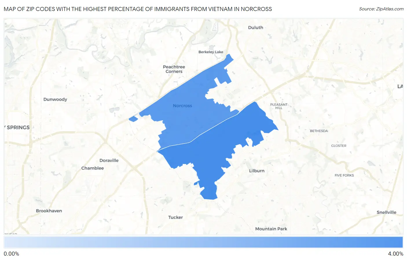 Zip Codes with the Highest Percentage of Immigrants from Vietnam in Norcross Map