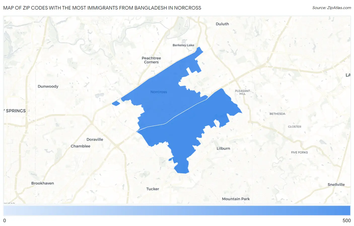 Zip Codes with the Most Immigrants from Bangladesh in Norcross Map