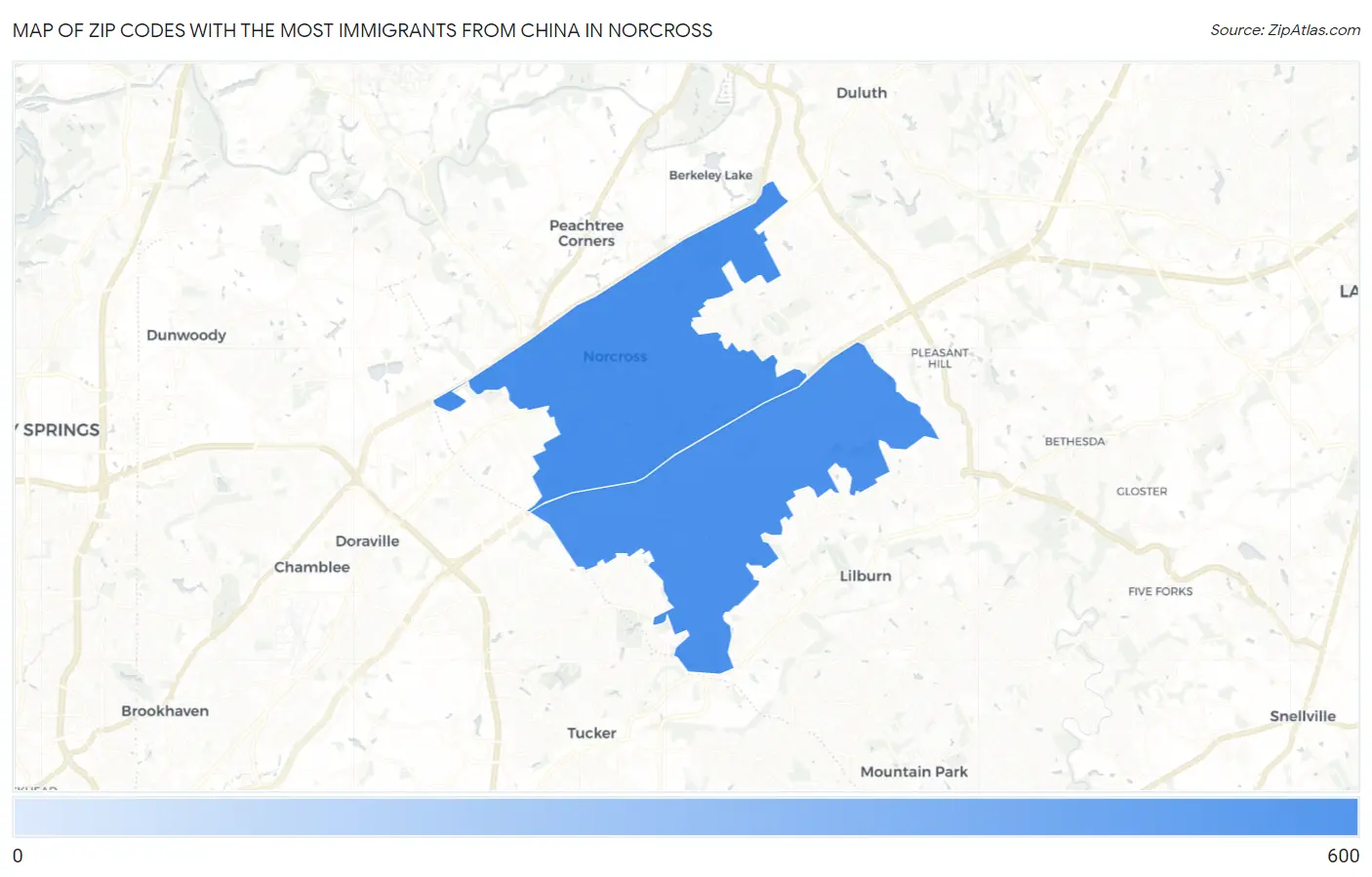 Zip Codes with the Most Immigrants from China in Norcross Map