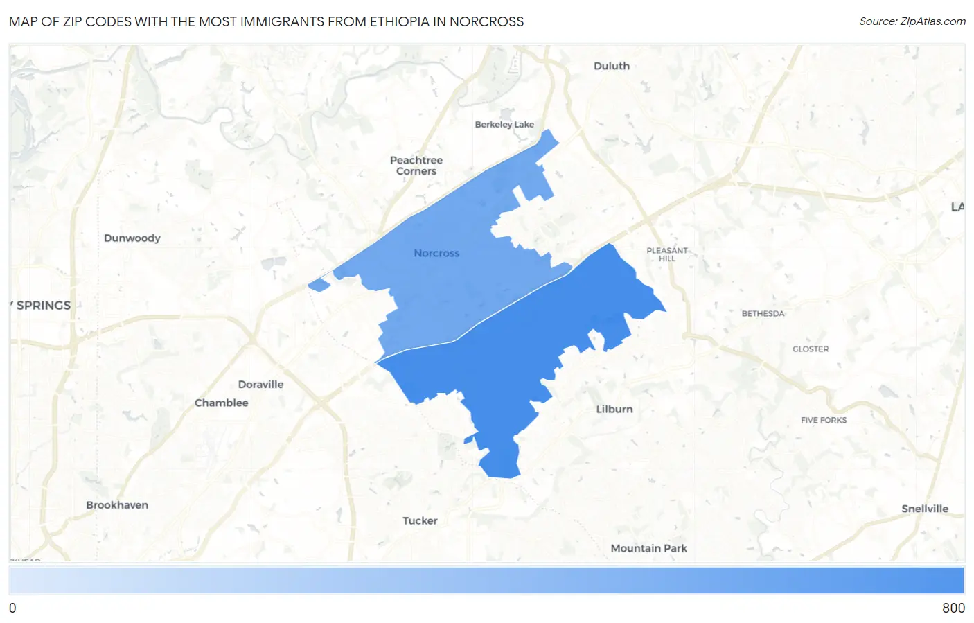 Zip Codes with the Most Immigrants from Ethiopia in Norcross Map