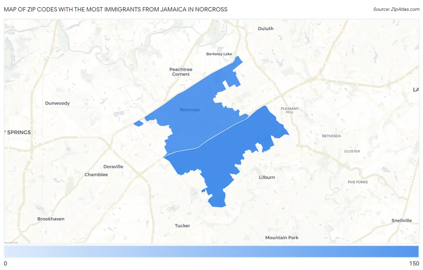 Zip Codes with the Most Immigrants from Jamaica in Norcross Map