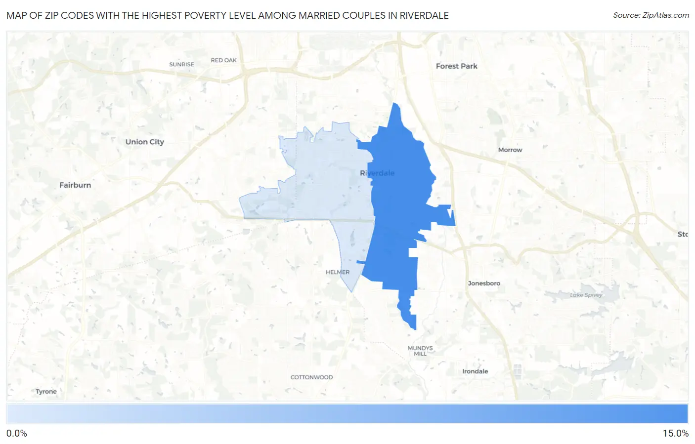Zip Codes with the Highest Poverty Level Among Married Couples in Riverdale Map