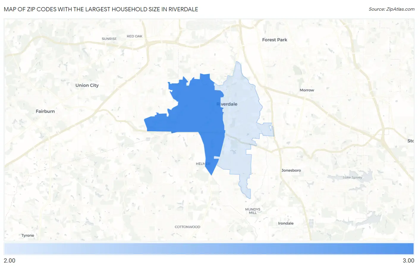 Zip Codes with the Largest Household Size in Riverdale Map