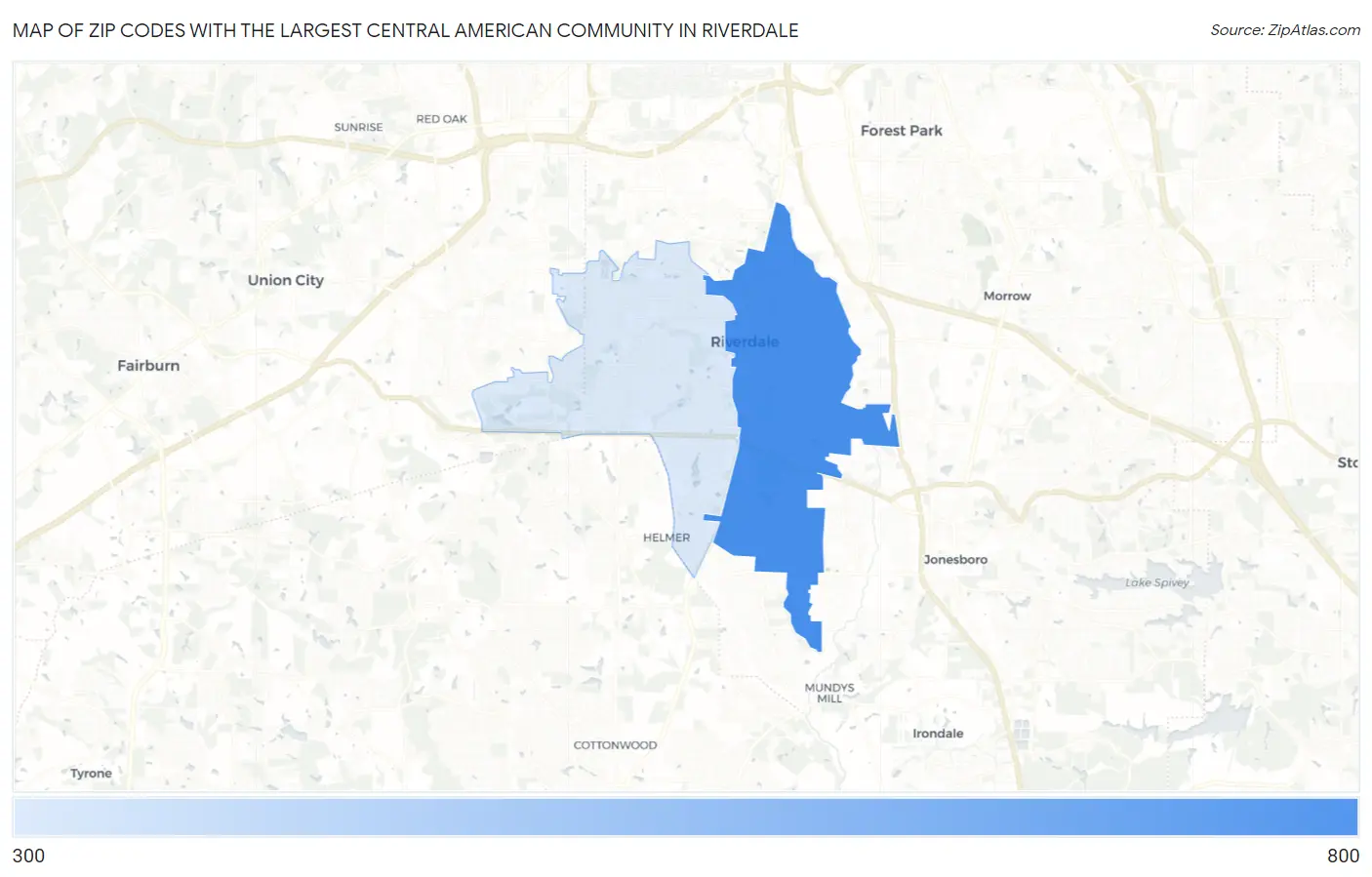 Zip Codes with the Largest Central American Community in Riverdale Map