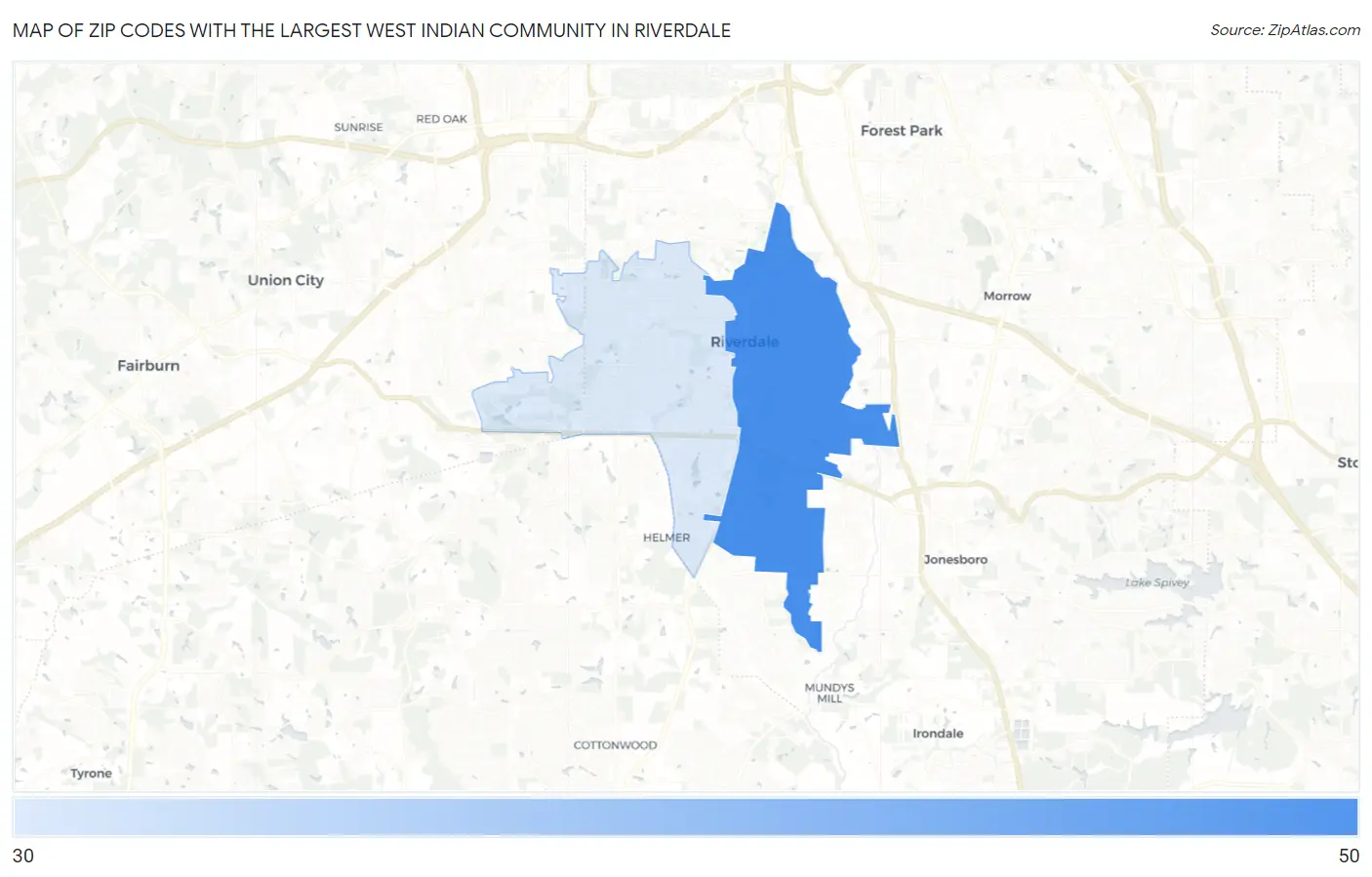 Zip Codes with the Largest West Indian Community in Riverdale Map