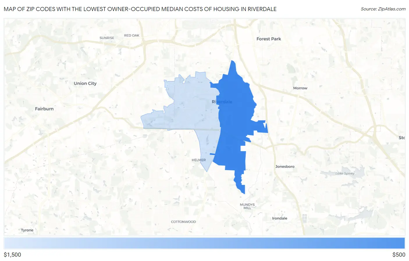 Zip Codes with the Lowest Owner-Occupied Median Costs of Housing in Riverdale Map