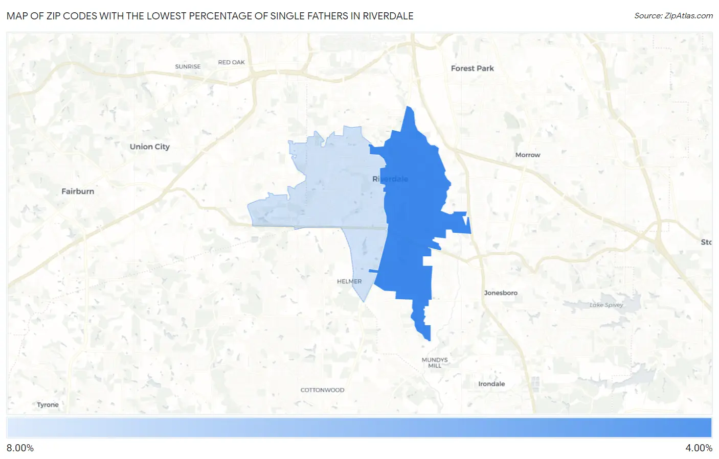 Zip Codes with the Lowest Percentage of Single Fathers in Riverdale Map