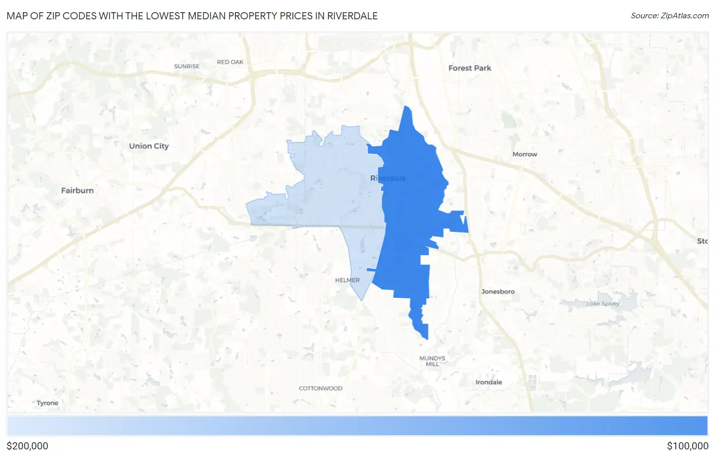 Zip Codes with the Lowest Median Property Prices in Riverdale Map
