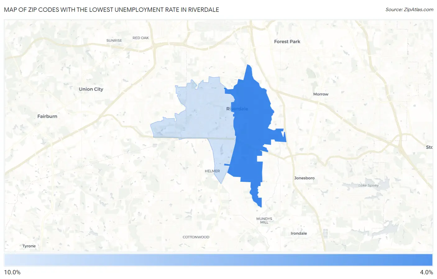Zip Codes with the Lowest Unemployment Rate in Riverdale Map