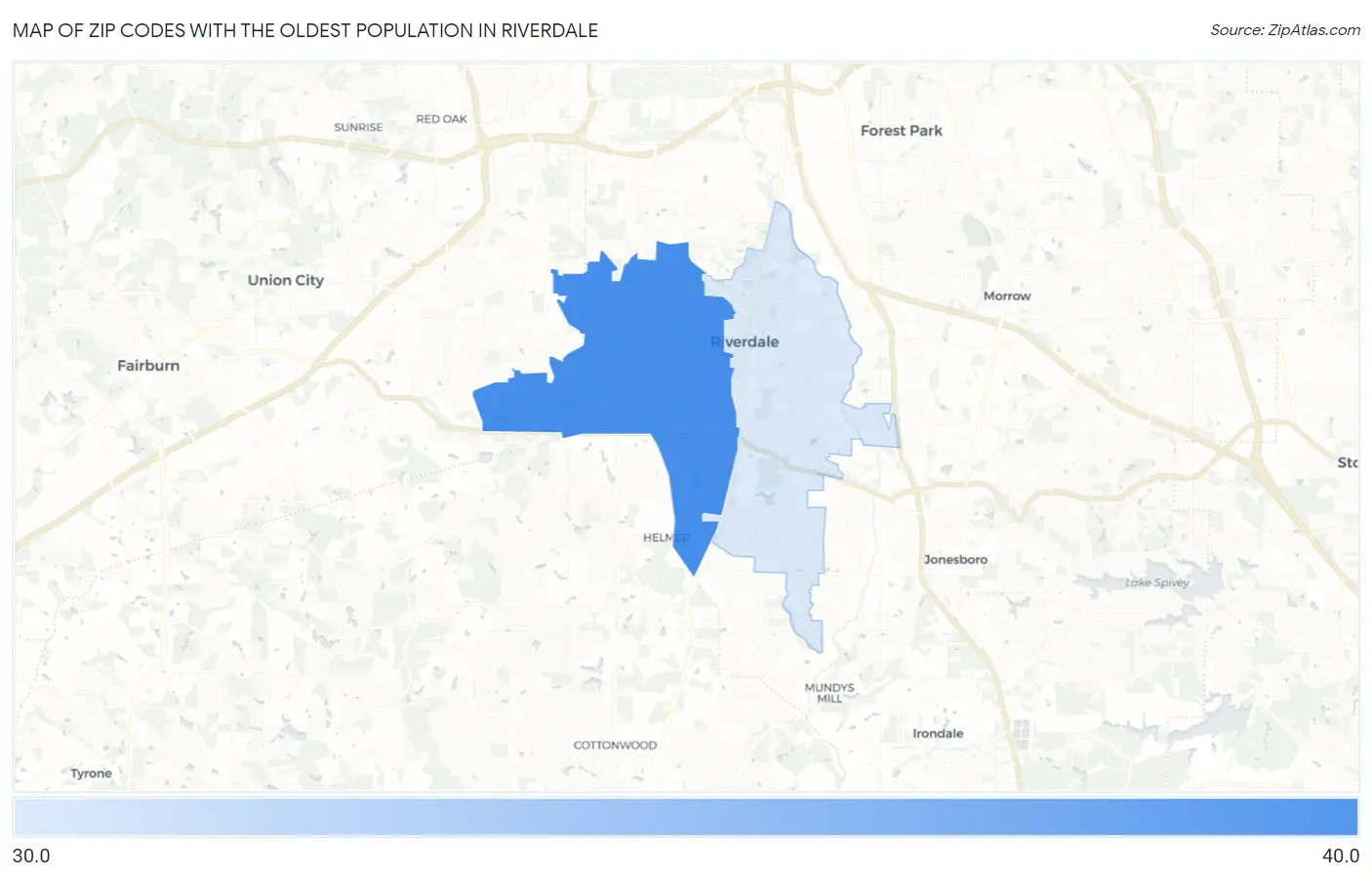 Zip Codes with the Oldest Population in Riverdale Map