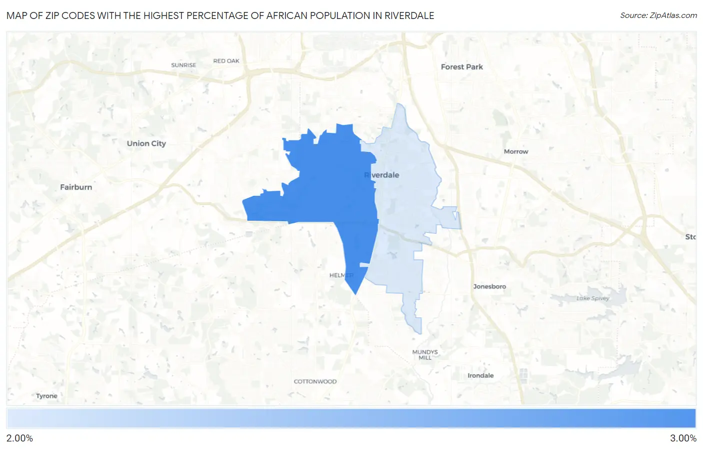 Zip Codes with the Highest Percentage of African Population in Riverdale Map