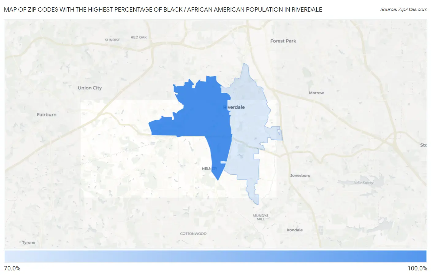 Zip Codes with the Highest Percentage of Black / African American Population in Riverdale Map