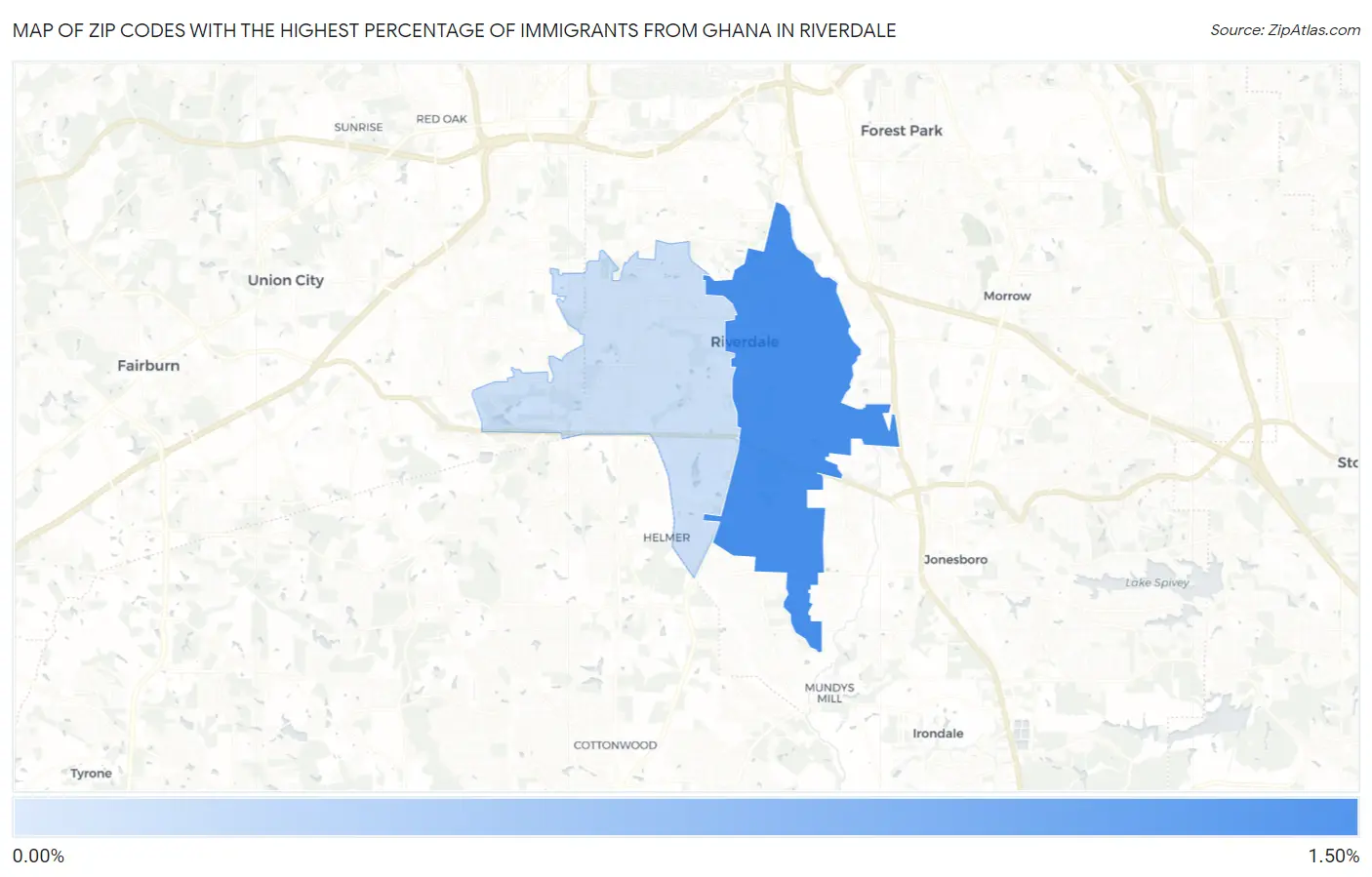 Zip Codes with the Highest Percentage of Immigrants from Ghana in Riverdale Map