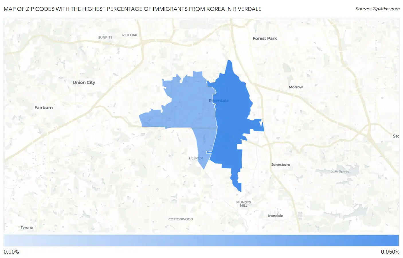 Zip Codes with the Highest Percentage of Immigrants from Korea in Riverdale Map