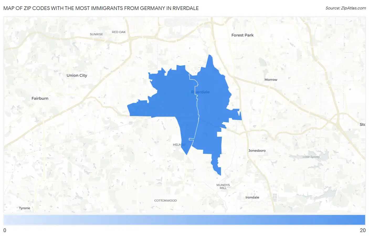 Zip Codes with the Most Immigrants from Germany in Riverdale Map