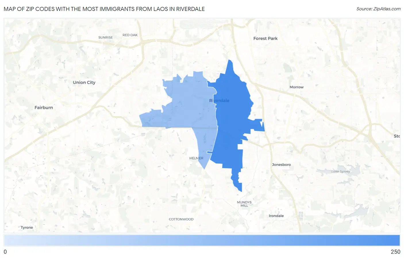 Zip Codes with the Most Immigrants from Laos in Riverdale Map