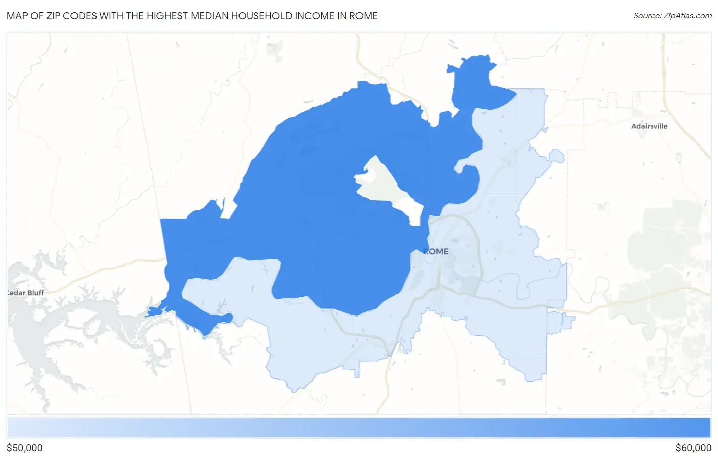 Zip Codes with the Highest Median Household Income in Rome Map