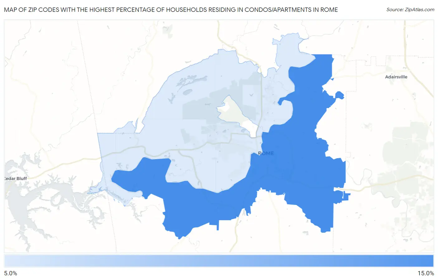 Zip Codes with the Highest Percentage of Households Residing in Condos/Apartments in Rome Map
