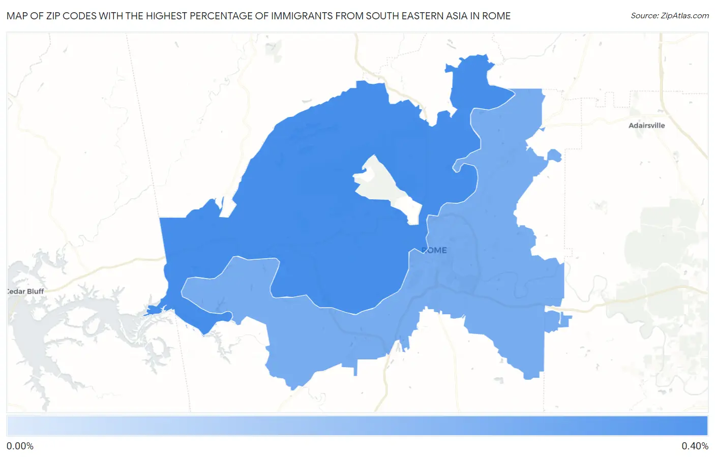 Zip Codes with the Highest Percentage of Immigrants from South Eastern Asia in Rome Map