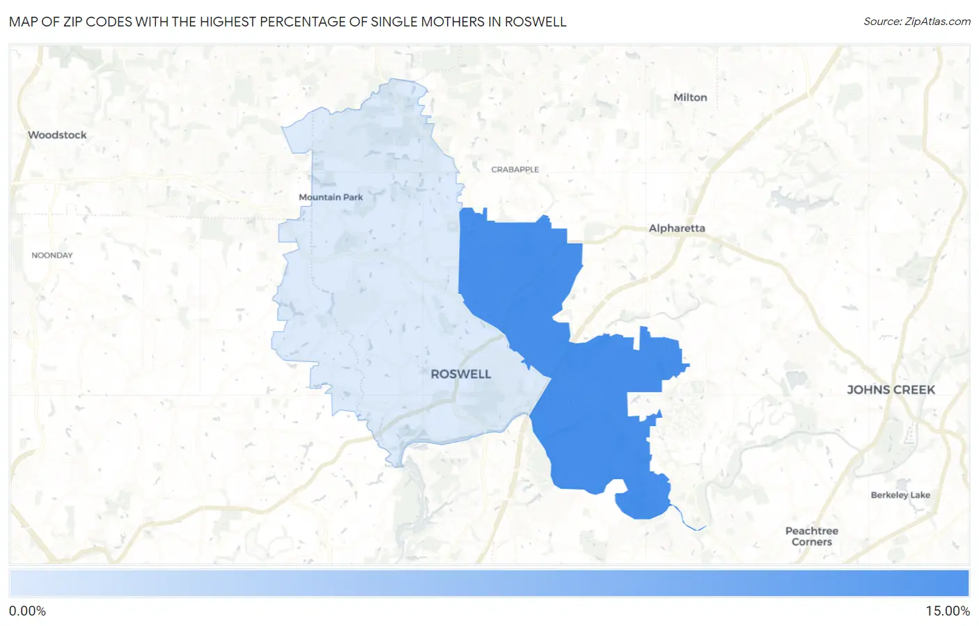 Zip Codes with the Highest Percentage of Single Mothers in Roswell Map