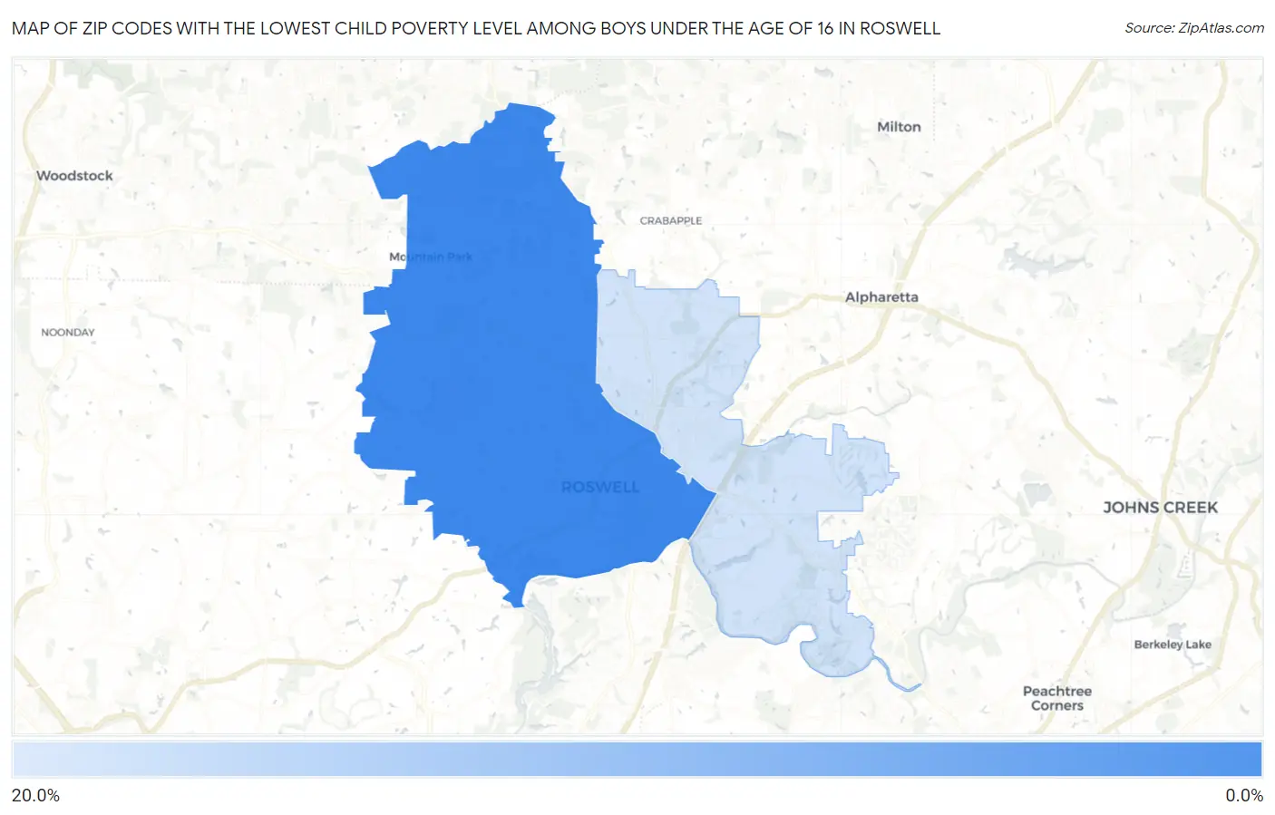 Zip Codes with the Lowest Child Poverty Level Among Boys Under the Age of 16 in Roswell Map