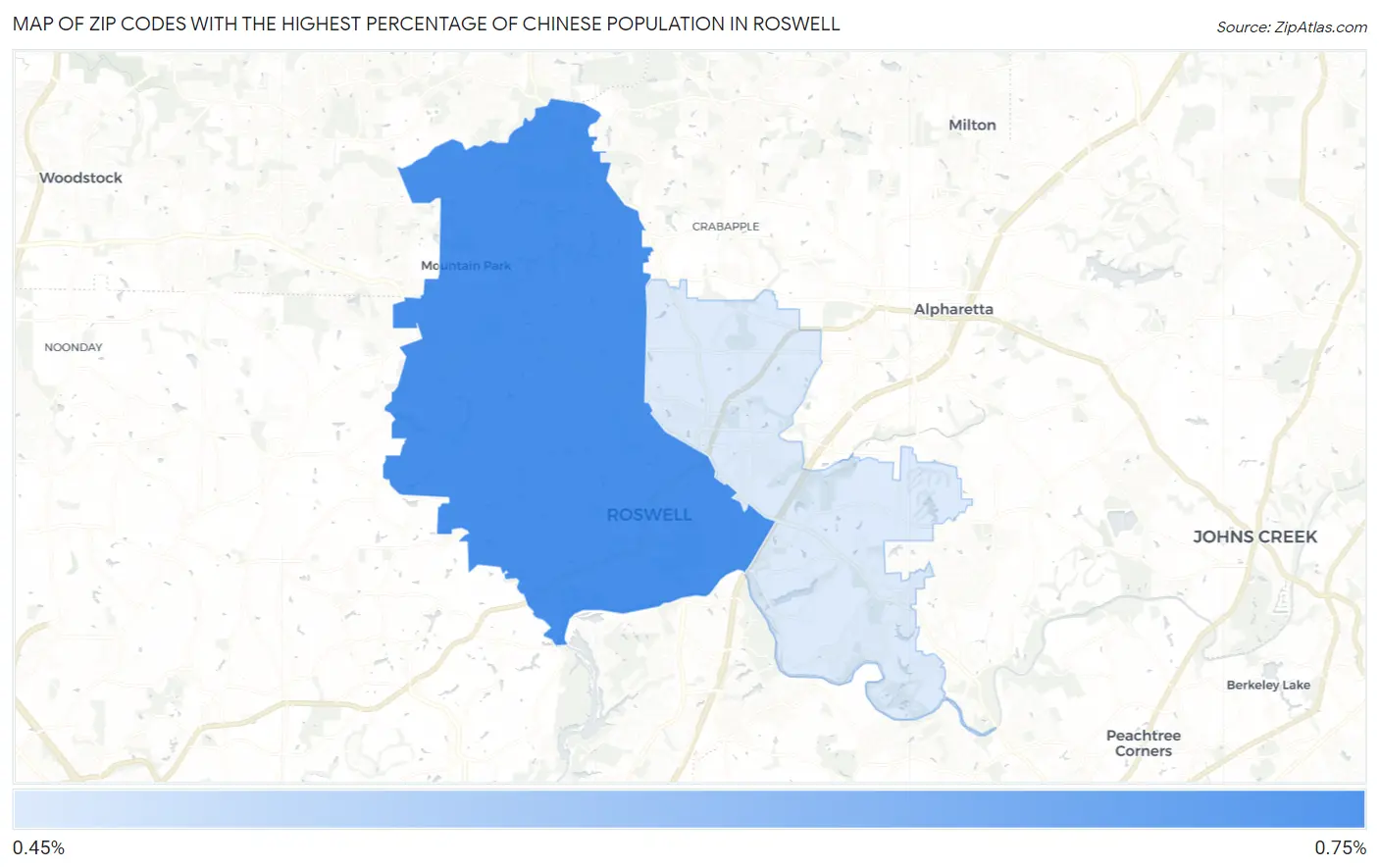 Zip Codes with the Highest Percentage of Chinese Population in Roswell Map