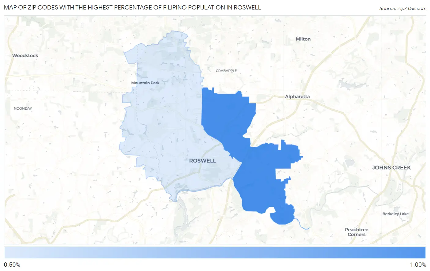 Zip Codes with the Highest Percentage of Filipino Population in Roswell Map
