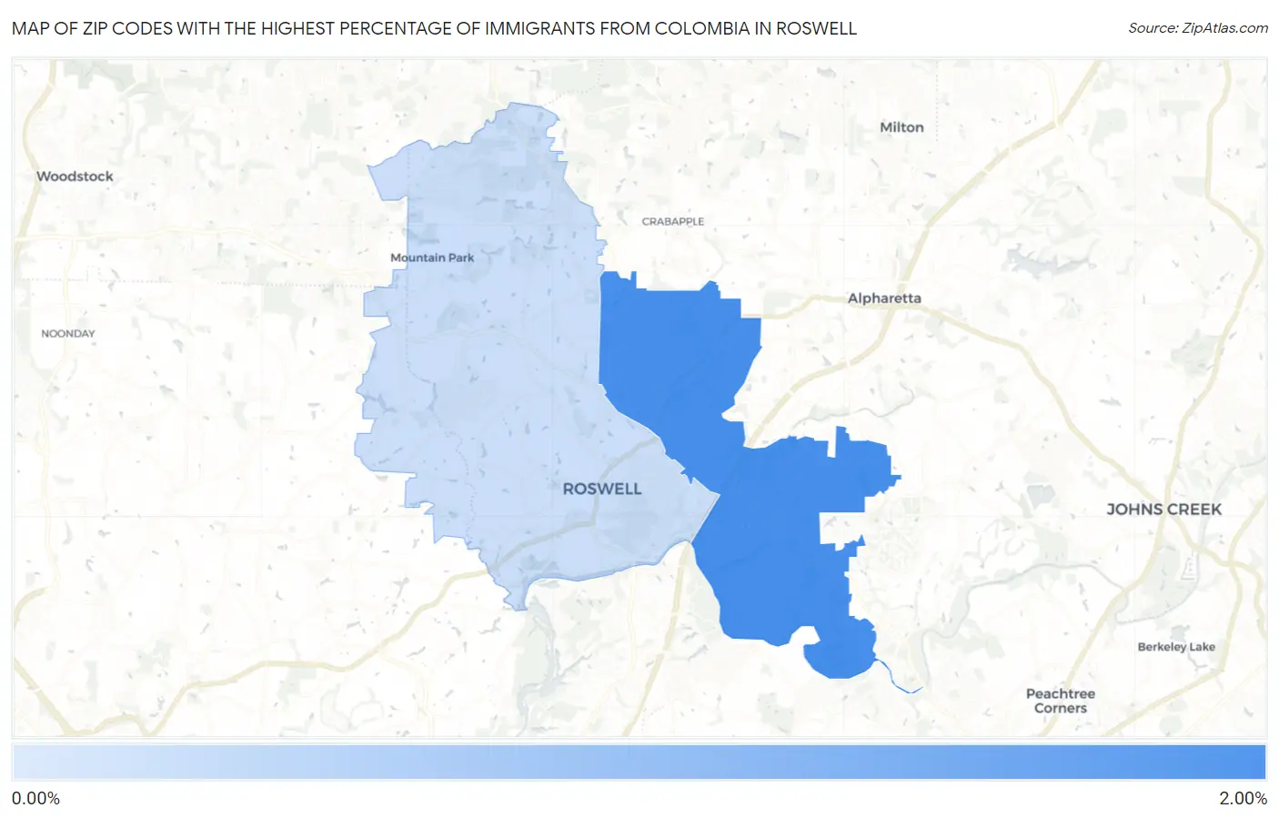 Zip Codes with the Highest Percentage of Immigrants from Colombia in Roswell Map