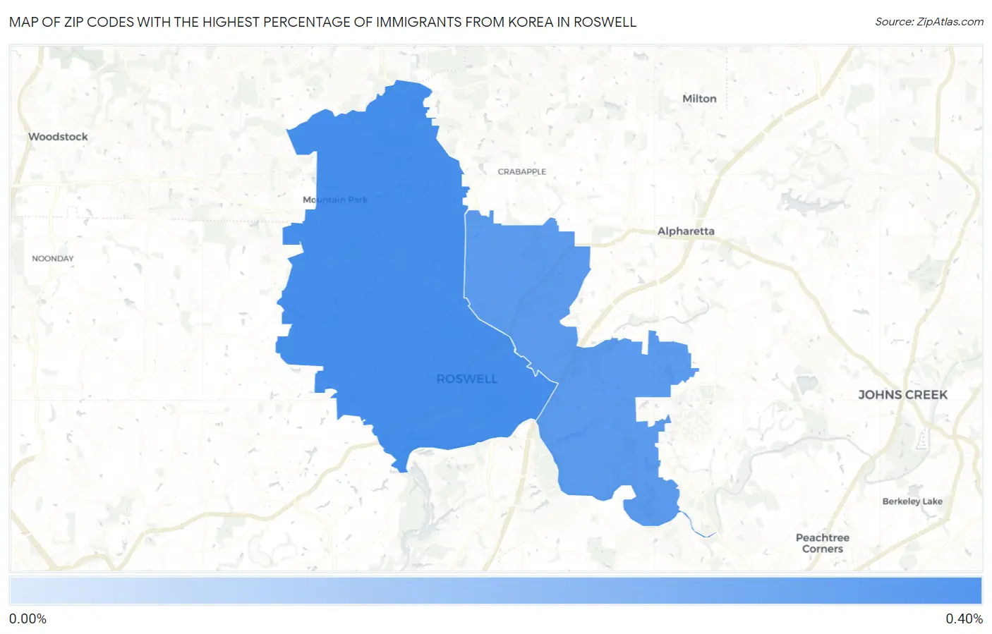 Zip Codes with the Highest Percentage of Immigrants from Korea in Roswell Map