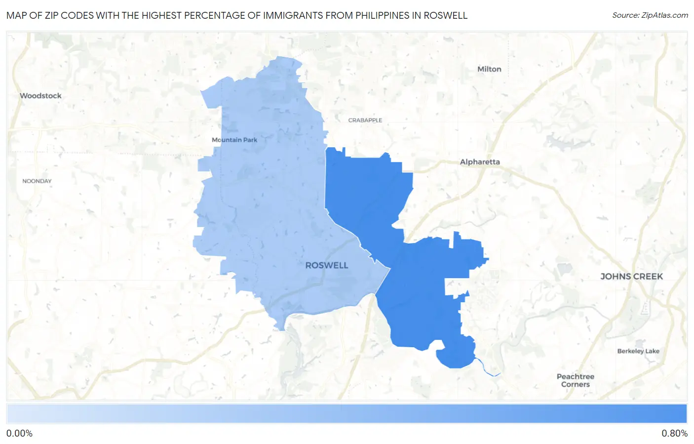 Zip Codes with the Highest Percentage of Immigrants from Philippines in Roswell Map