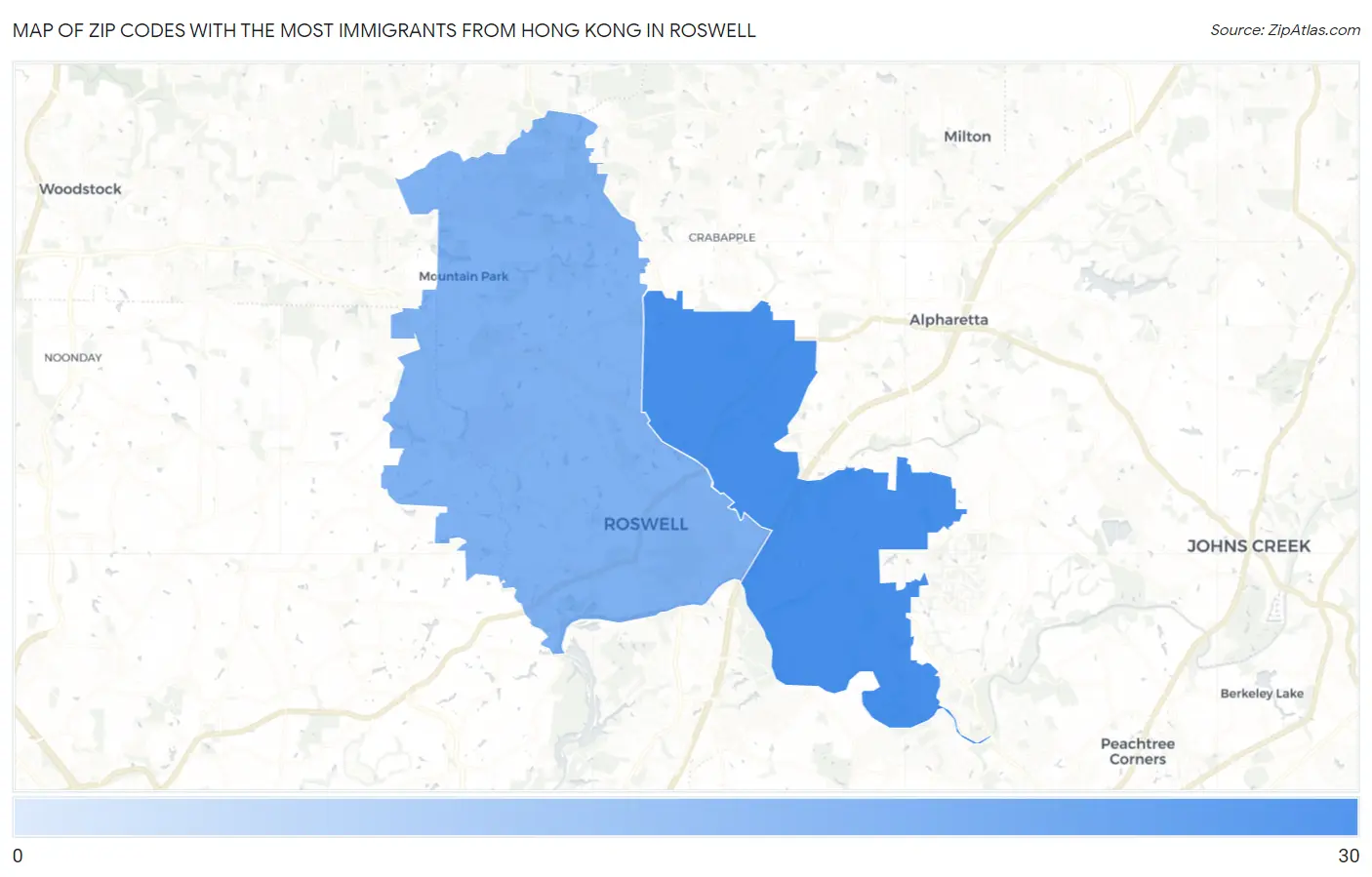 Zip Codes with the Most Immigrants from Hong Kong in Roswell Map